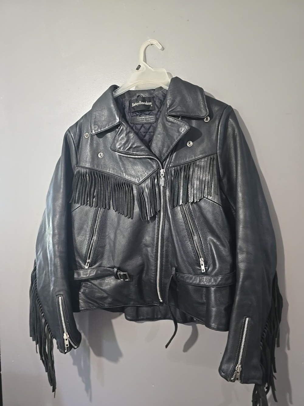 Harley-Davidson Black Leather Fringe Biker Jacket